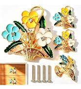 Sutfmwe Floral Cabinet Knobs 4 Pack, Vintage Drawer Pulls with Rhinestone Flower Baskets, Antique...
