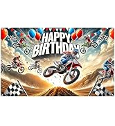 Nuxovilar Motocross Happy Birthday Banner - Large 71x43 Inch Dirt Bike Racing Party Backdrop for ...