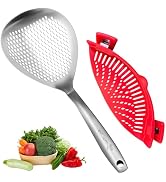 2-in-1 Kitchen Tool Set – Stainless Steel Skimmer Ladle & Silicone Clip-On Strainer – For Frying,...