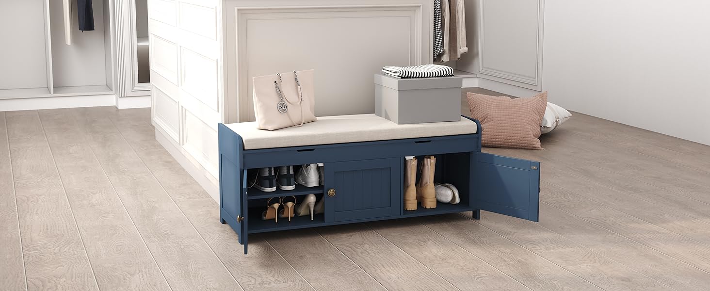 Shoe Storage Bench with Cushioned Seat