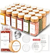 EDELHAUS Glass Spice Jars with Label, 24x Bamboo Wooden Lids - White Labels | Airtight Lids keep ...