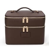 HiTotes Large Makeup Bag Duo Vanity Case for Women Leather Makeup Case Travel Toiletry Bag Portab...