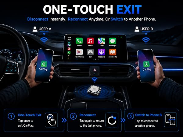 Wireless CarPlay Adapter for iPhone, Android Auto Adapter, One Click Switch | 5GHz WiFi Bluetooth