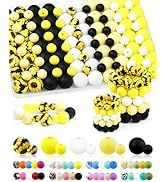 100PCS FIVEIZERO Silicone Beads for Keychain Making, 9mm & 15mm Yellow Black White Mixed 5 Colors...