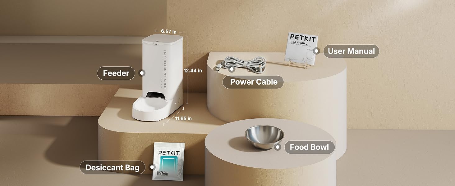 Product diagram showing kitchen appliance components labeled as Feeder, Dripper Bag, Frother, Small Cup, Coffee Maker, and Drip Bowl. Labels point to individual parts of compact coffee brewing system.