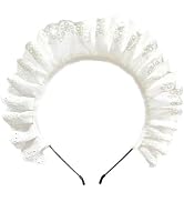 White Lolita Pleated Laces Hair Hoop Hollow-Out Pattern Headband Makeup Wash Face Hairhoop Cospla...