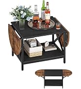 CHOEZON 47.2" Folding Coffee Table, 2-Tier Extendable Coffee Table, Vintage Center Table with 2 D...