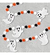 Arosche Halloween Decorations 7.5 Ft Felt Pompom Banner Cute 3D Ghosts Felt Ball Pre-Assembled Ha...