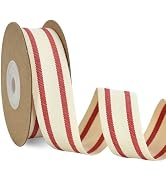 TONIFUL Red Natural Cotton Striped Ribbon 1 Inch x 10 Yard Grosgrain Ribbon for Crafts Accessorie...