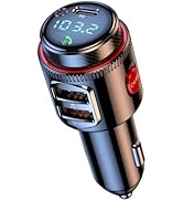 Bluetooth Car Adapter, Wireless AUX FM Transmitter, USB C&QC3.0 Dual Fast Charging, Cigarette Lig...
