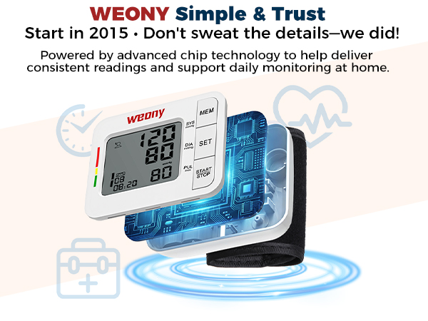 WEONY Wrist Cuff Blood Pressure Monitor for Home Use, One-Touch Operation, Accurate Results