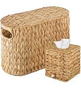 BIBELUN 2-Piece Rattan Wicker Tissue Box Cover & Trash Can Set - Boho Bathroom Accessories, Toile...