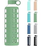purifyou Premium 40 / 32 / 22 / 12 oz Glass Water Bottles with Times to Drink and Volume, Silicon...