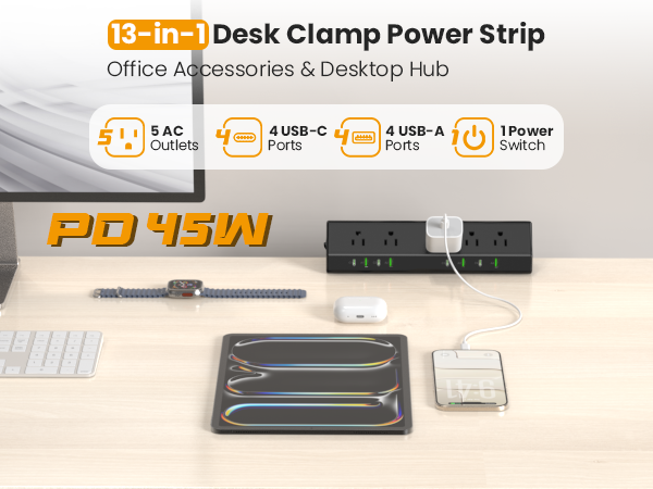 VILONG Desk Clamp Power Strip