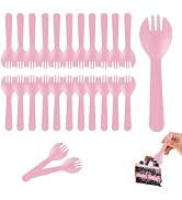 Simpldell 100Pcs Mini Plastic Sporks Individually Wrapped, 4.2Inch Pink Disposable Spoon Fork Ute...