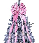 Christmas Tree Topper Wreath Bow Large Christmas Bow Tree Topper 52"x13" Pink Velvet Fabric Champ...