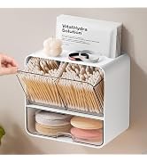 MKOSAB Wall Mounted Qtip Holder,No Drilling Qtip Dispenser Bathroom,Bathroom Countertop Storage O...