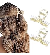 Brinie Pearl Hair Claw Clamps Gold Metal Hair Clip Claws Cross Hair Styling Clips Nonslip Jaw Hai...