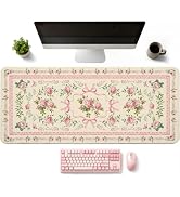 PailailaiNest Beige Floral Mouse Pad Large 35.4×15.7 Rose Girly Desk Mat | Non-Slip, Water-Resist...