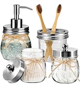 Amolliar Mason Jar Bathroom Accessories Set 4 Pcs -Lotion Soap Dispenser & 2 Qtip Holders & Tooth...