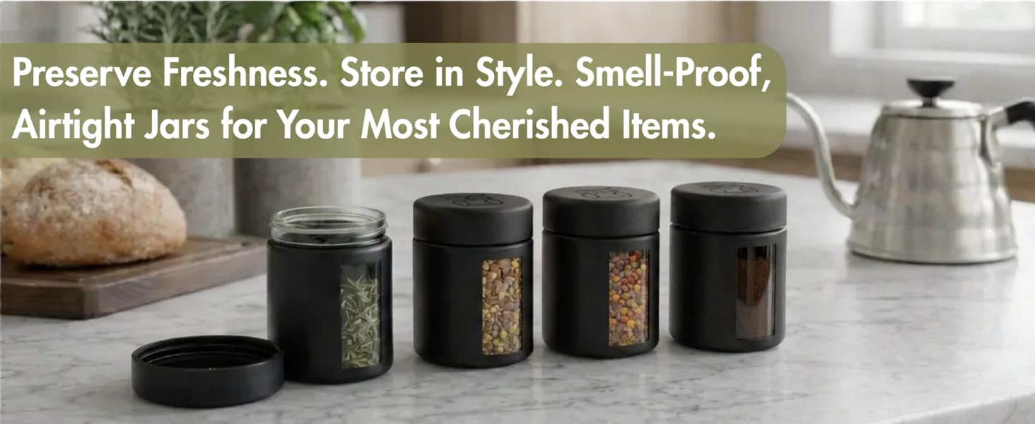 viewing jar, smell proof jar, jar with viewing window, black jar, smell proof container