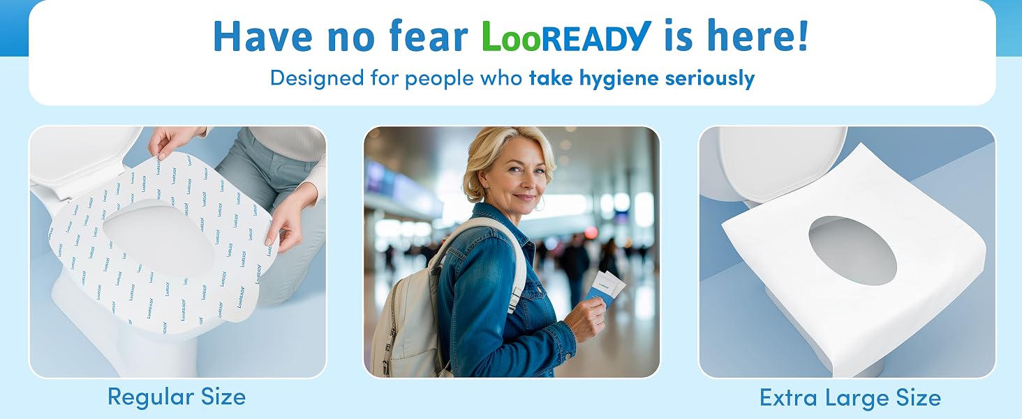 Text reads 'Have no fear LoweAD is here!' with tagline 'Feel secure for longer with improved security'. Three product panels shown: Regular Size, product in use on person, and Extra-Large Size variant.