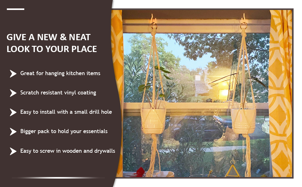 space saving hooks in kitchen. knife Spatula coffee tea cups hanging hooks under cabinet and shelf