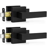 Plustool 2 Pack Matte Black Door Handles, Passage Door Levers for Hallway & Closet, Interior Keyl...