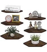 HORLIMER 6 Pack Wall Mount Floating Corner Shelf, Rustic Wood Corner Wall Shelves for Bedroom, Li...