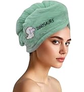 AGKXHDEC 1 Pack Double Layer Microfiber Hair Towel, Hair Turbans for Wet Hair, Light Green with Bear