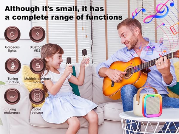 Kids Karaoke Machine for Ages 3-12, Portable Bluetooth 5.3 Speaker with 2 Wireless Mics for Duets