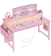 Lufeiya Gaming Desk with Power Outlets and LED Lights, 40 Inch Gamer Desk Table with Charging Sta...