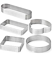FANGSUN Tart Ring for Baking, Stainless Steel Perforated Pastry Ring Mold for French Tarte, 5 Sha...