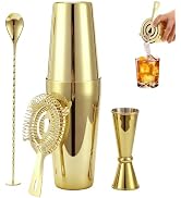 5 PCS Gold Cocktail Shaker, Boston Shaker Kit with 20oz 25oz Shaker Tins, Hawthorne Strainer, 1oz...