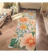 Zealude Floral Beige Bathroom Runner Rugs Non Slip Washable,Carpet Runners for Hallways 6ft,Flowe...