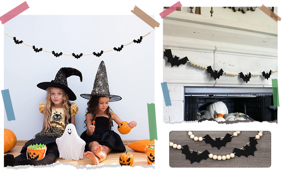 Halloween felt bats bead garland