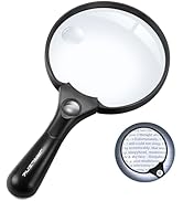 JARLINK Large Magnifying Glass with Light, 10X 20X 45X Illuminated Handheld Magnifier with 3 LED ...
