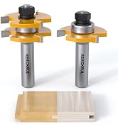 REKCKRUL 2 PCS Tongue and Groove Router Bit Set, 1/2 Inch Shank, 3 Teeth Adjustable T-Shape Wood ...