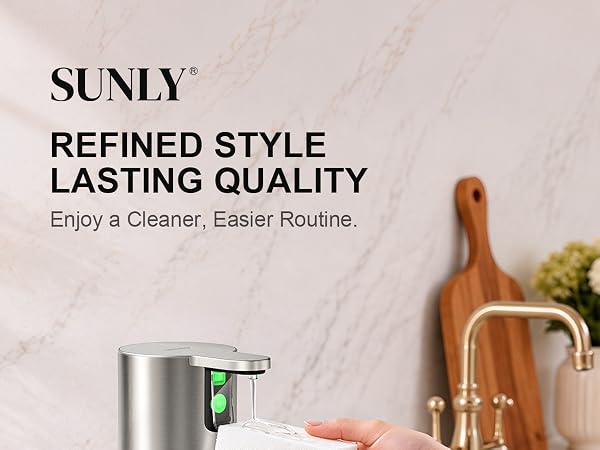 A stainless steel soap dispenser with 2-mode control.