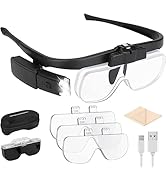Lighted Headband Magnifier, Rechargeable Head Mount Magnifying Glasses with Storage Case, Hands-F...