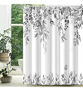 CTOTSYC Eucalyptus Shower Curtains for Bathroom, Grey Watercolor Leaves with Floral Shower Curtai...