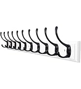 Dseap Coat Rack Wall Mounted: 10-Hooks, 38-1/4" Long, 16" Hole to Hole, Wood Coat?Hooks Wall Moun...
