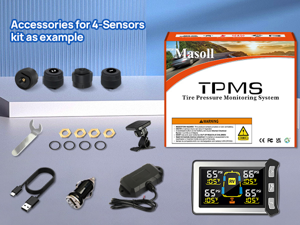 Masoll RV TPMS monitor equips a color LCD display with 4-levels brightness adjustment
