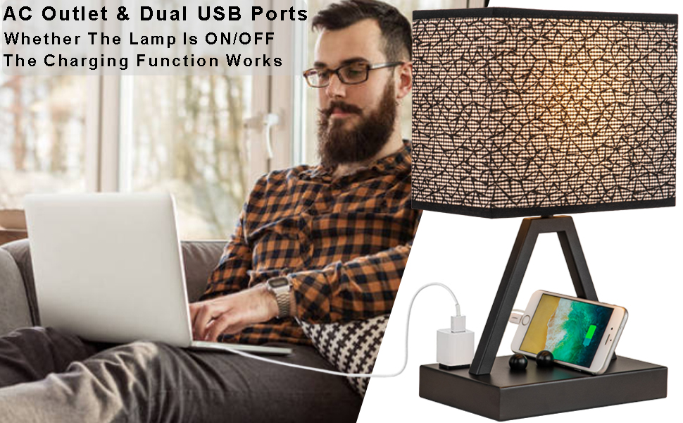 charging table lamp with AC outlet Usb charging ports