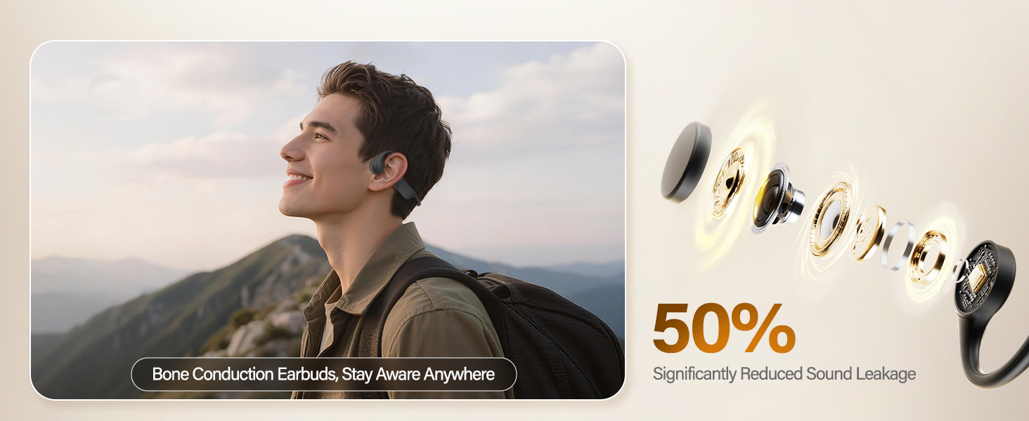 Open Ear Bone Conduction Headphones with Reduced Sound Leakage for Safer Outdoor Listening