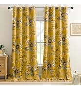 Mustard Yellow Vintage Floral Blackout Curtains & Drapes 90 Inches for Living Room Bedroom Boho M...