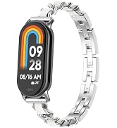 PINHEN Compatible with Xiaomi Mi Smart Band 8/9 Leather Strap Metal Adjustable Woven Strap Smart ...