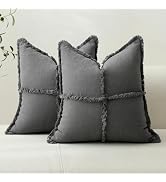 Hckot Set of 2 Decorative Linen Fringed Throw Pillow Covers Cozy Boho Farmhouse Cushion Cover wit...