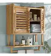 AmazerBath Bathroom Wall Cabinets, Large Bamboo Medicine Cabinets with Towel Bar, Hanging Over Th...