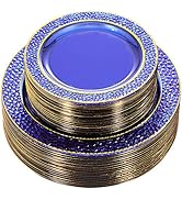 Nervure 102PCS Blue Plastic Plates - Disposable Blue Party Plates Include 51PCS 10.25inch Dinner ...